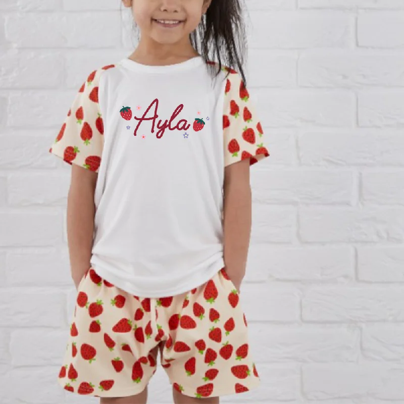 Personalised Berry Cute Spring Strawberry Print Pyjama Set