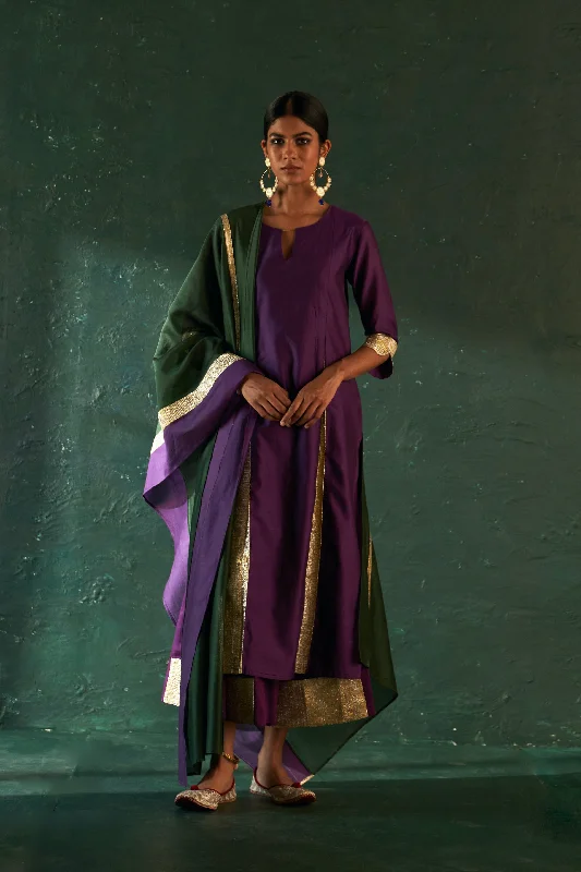 Midas Purple Chanderi Kurta - Set of 3