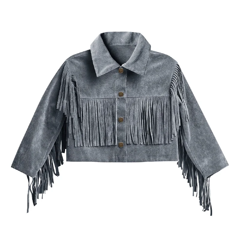 Fringe Jacket - Dusty Blue