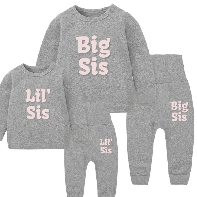 Big Sis & Little Sis Vivid Logo 2 Piece Grey/Pink Tracksuit Sets