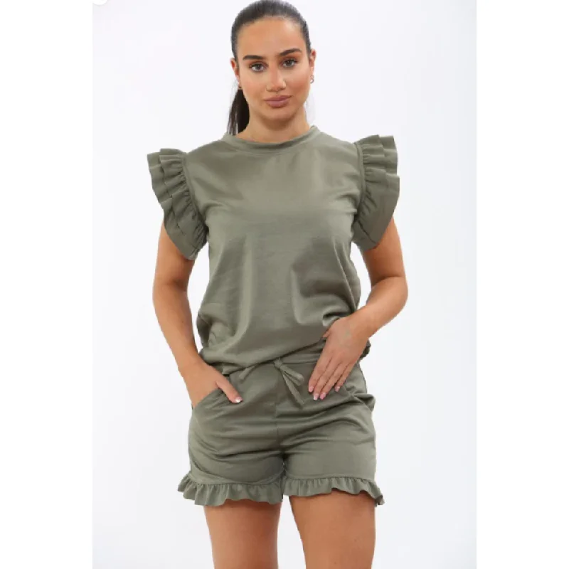 Peplum Frill Sleeve Top & Short Set