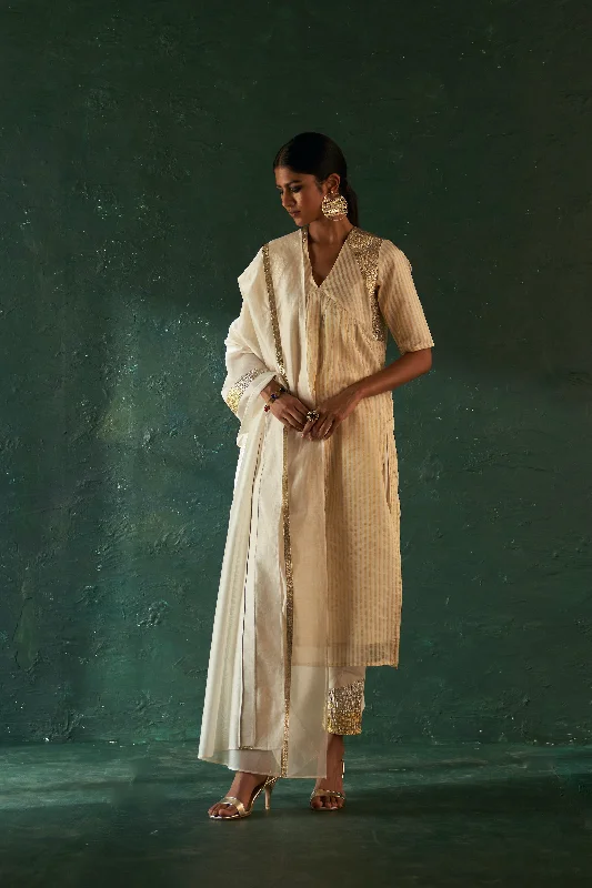 Midas Ivory Tissue Stripe Kurta - Set of 3