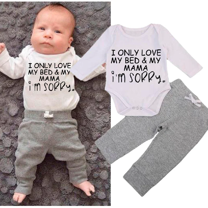 Only Love Bed & Mumma Long-Sleeved Bodysuit/Tees & Grey Jogger Sets (MRK X)