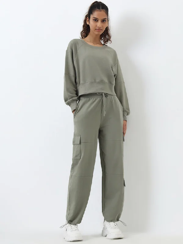 Studiofit Dark Sage High-Rise Cotton Blend Track Pants