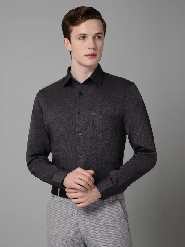 Men's Dark Grey Formal Fil a Fil Plain Full Sleeve Shirt