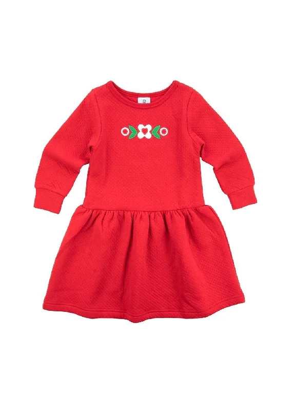 Red Jacquard Knit Dress With Flower