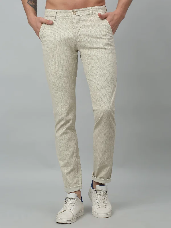 Men's Casual Flat front Beige  Trousers