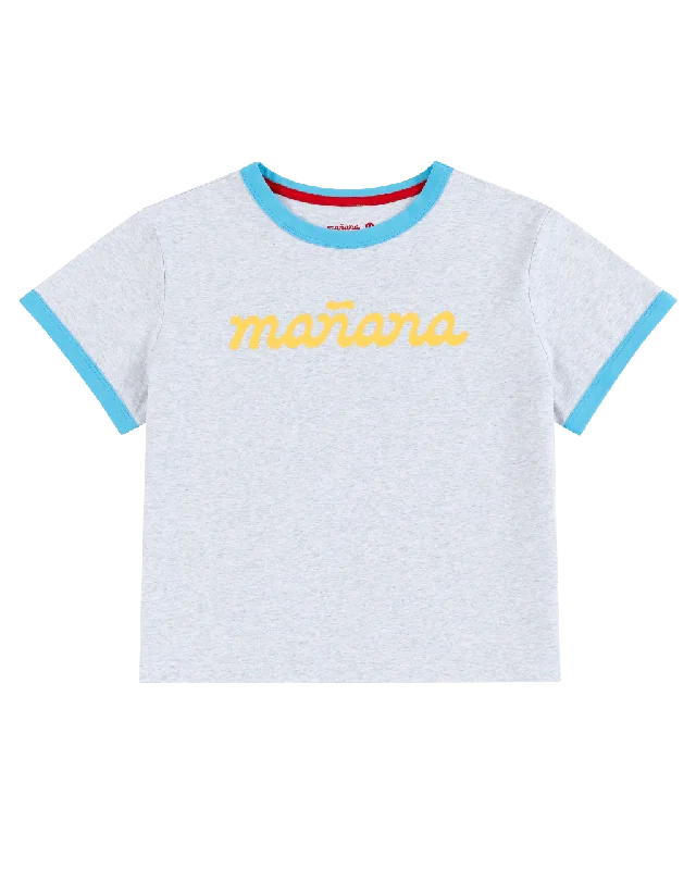 Cropped Logo Ringer - Heather Gray/Baby Blue