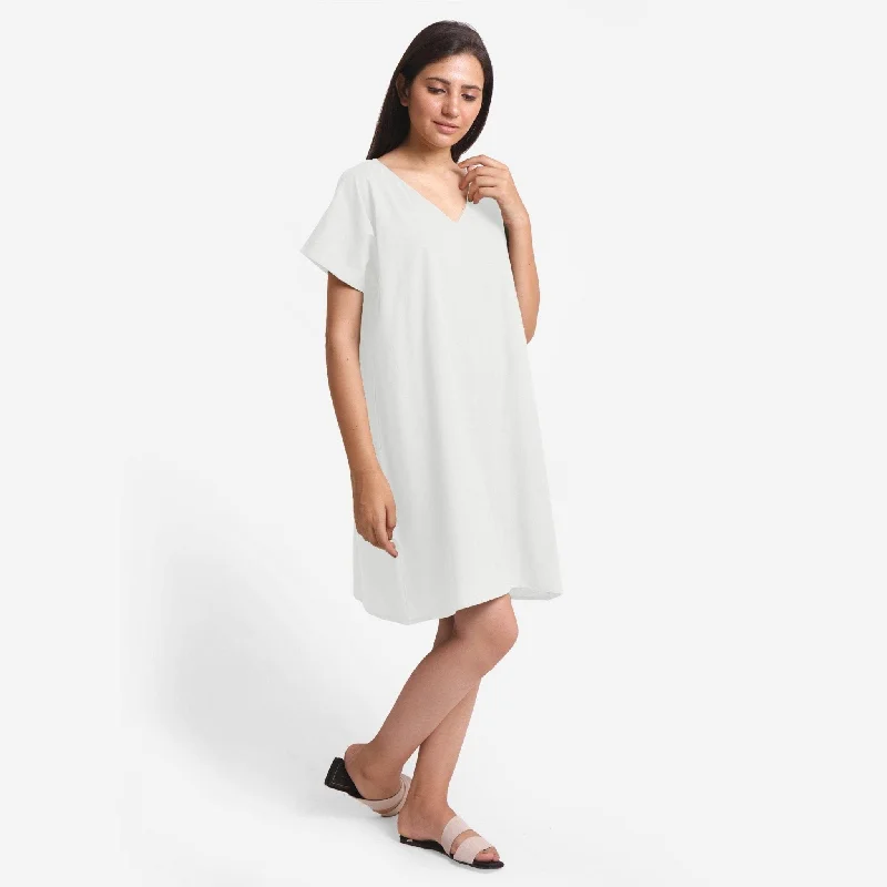 White Cotton Flax V-Neck Short Shift Tunic