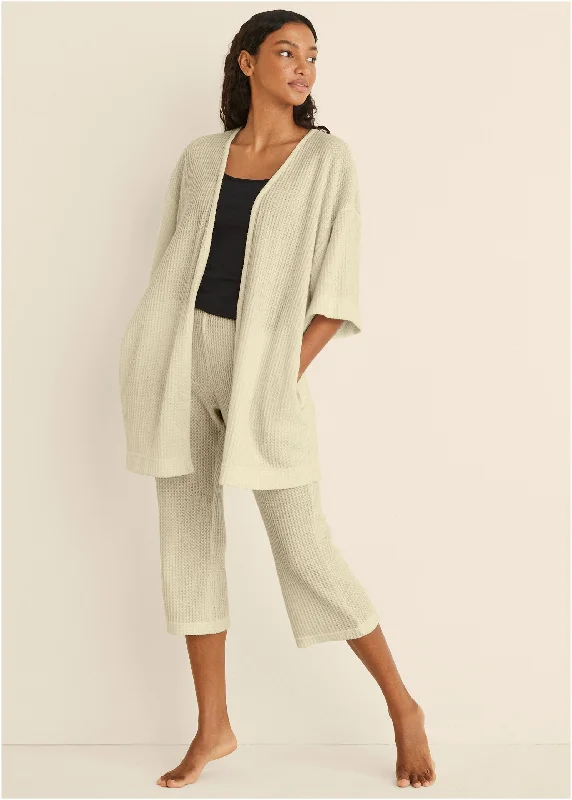 Cozy Waffle Knit Kimono - Oatmeal