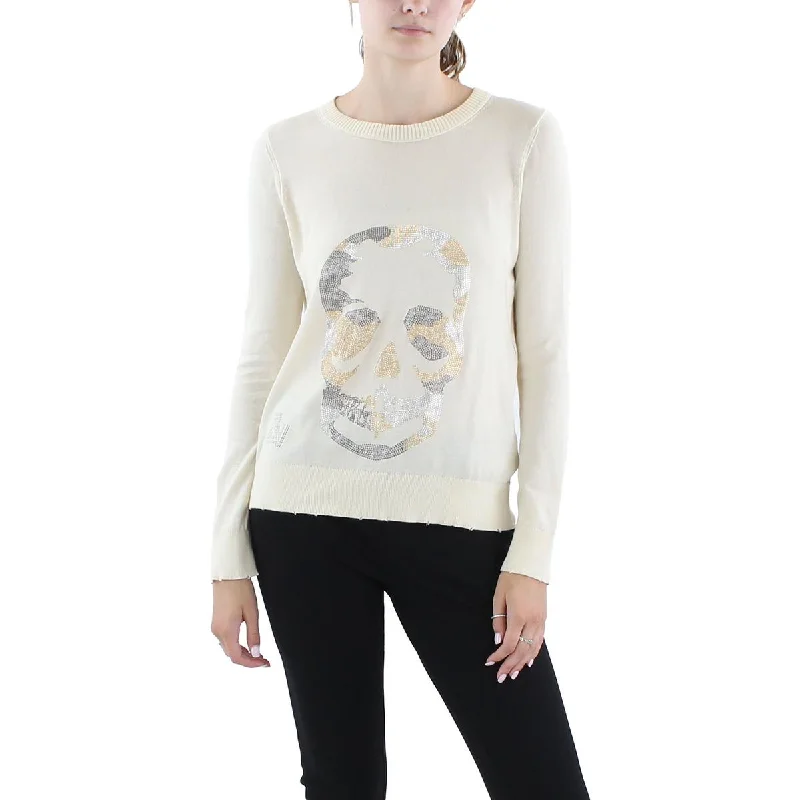 Womens Knit Distressed Crewneck Sweater