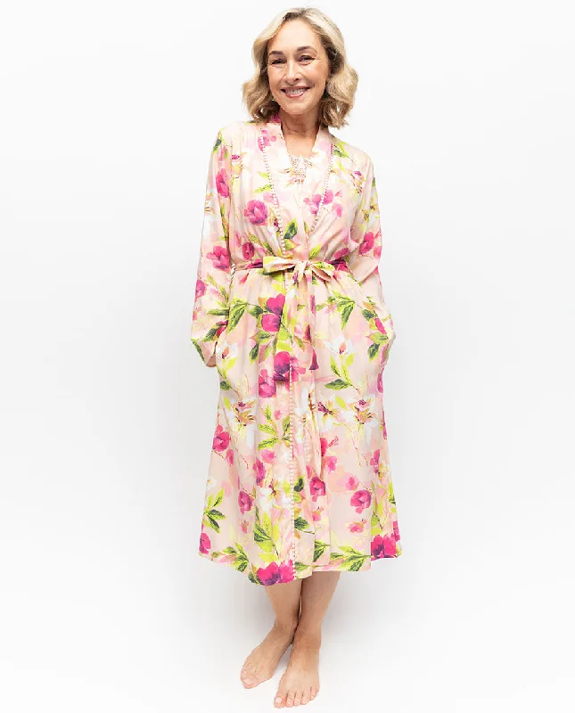 Tessa Lace Trim Floral Print Midi Dressing Gown