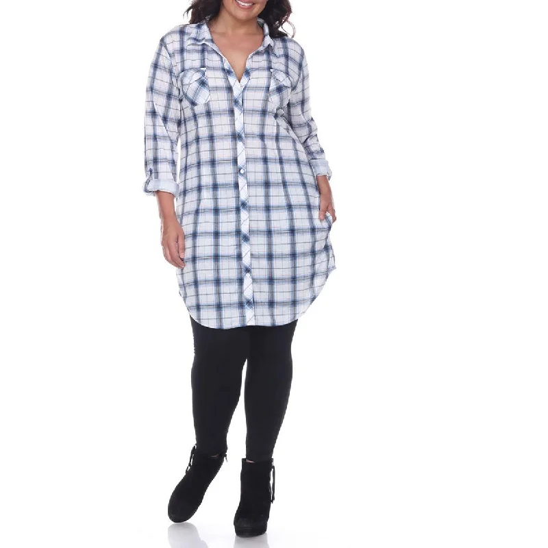 Plus Piper Womens Plaid Button Front Tunic Top