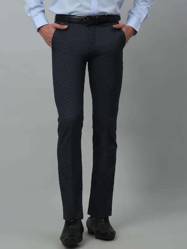 Men's Formal Flat front Navy Blue Houndstooth Trousers