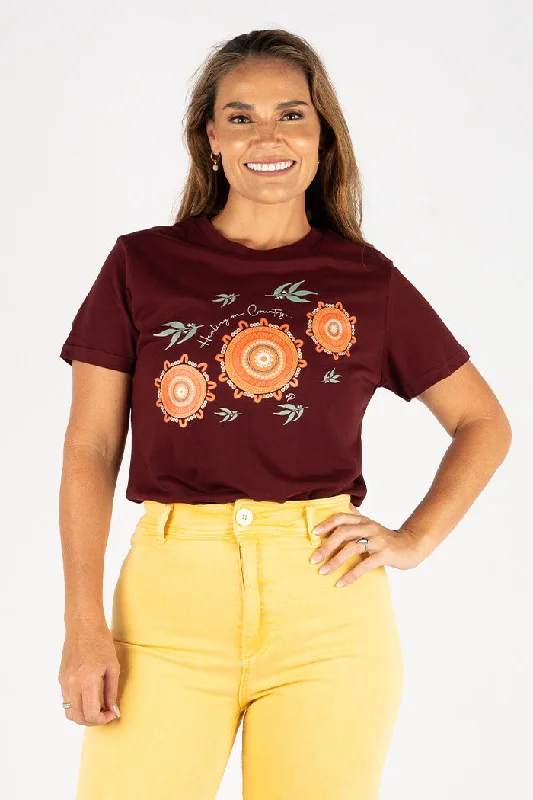 Healing On Country Burgundy Cotton Crew Neck Women's T-Shirt