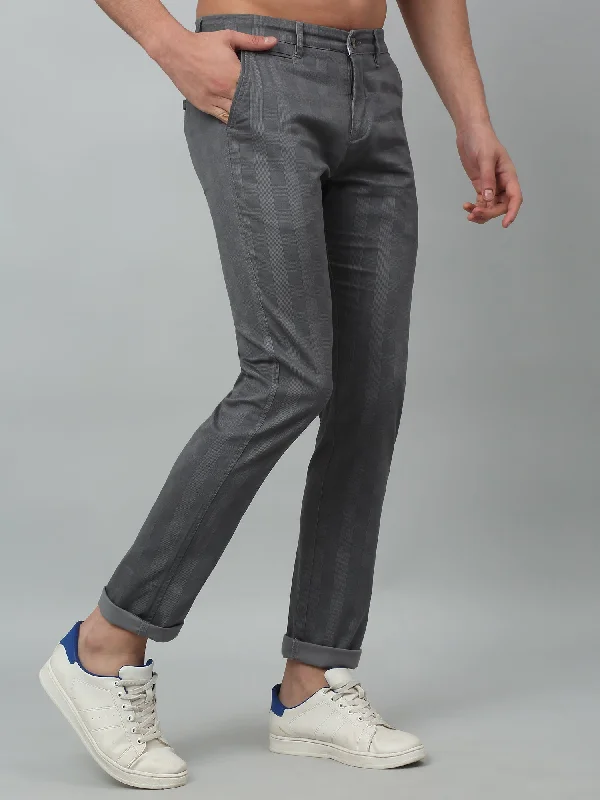 Men's Casual Flat front Grey Checks Trousers