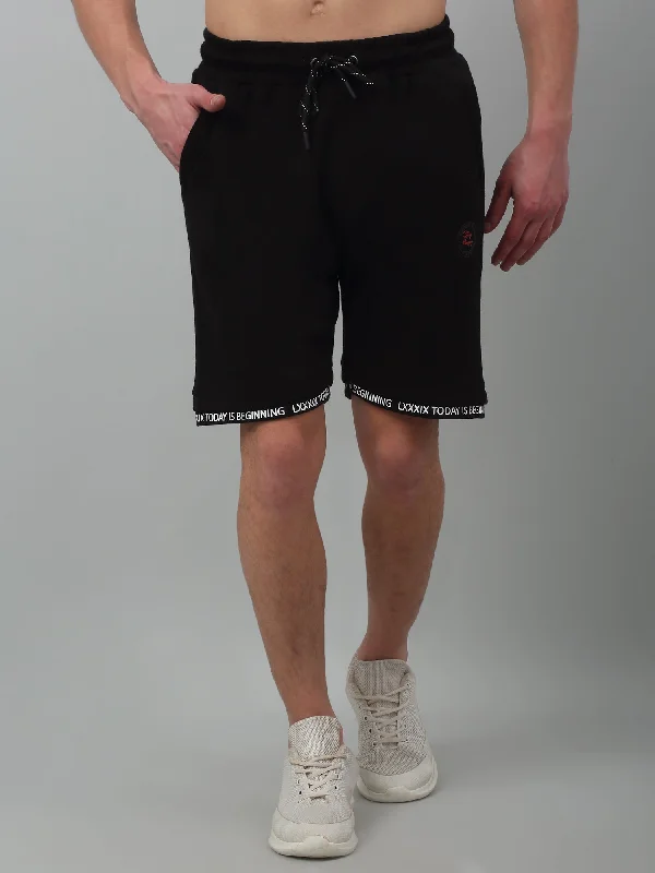 Black Solid Above Knee Drawstring Bermuda For Men