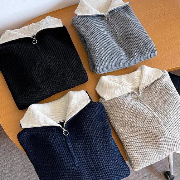 Semi-High Neck Zipper Sweater