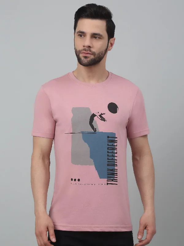 Men's Dusty Pink Round neck Half Sleeve T-Shirt with Typographic print