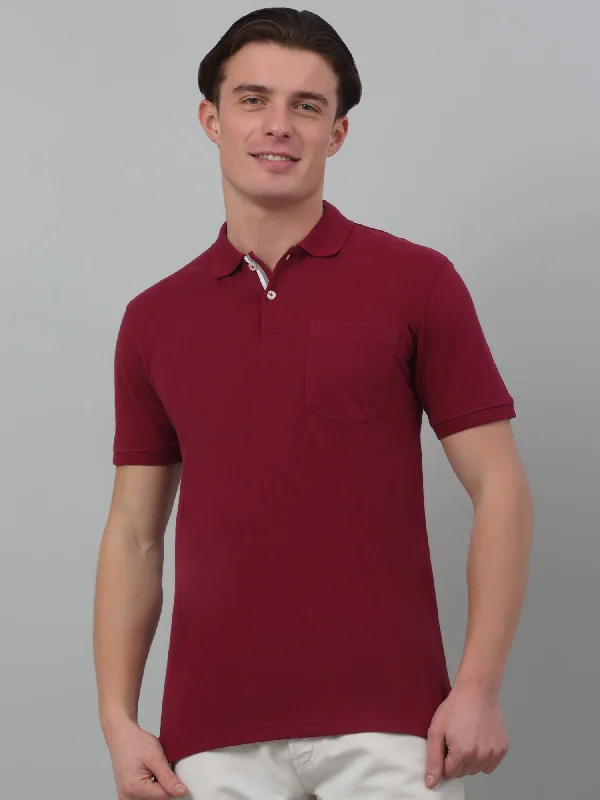 Men's Maroon  Polo neck Half Sleeve T-Shirt with chest pocket