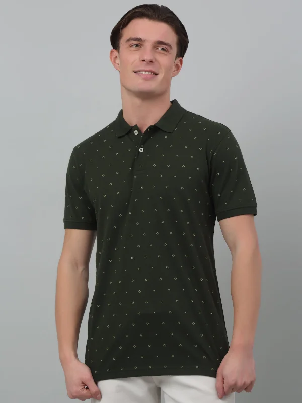 Men's Green All over print Polo neck Half Sleeve T-Shirt