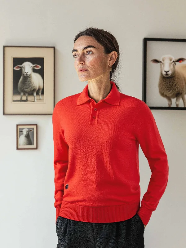 The Long Sleeve Knitted Polo - Poppy Red