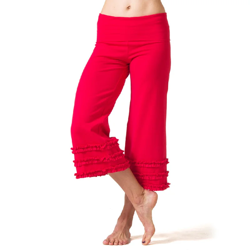 Wisdom Ruffled Yoga Capris - Red