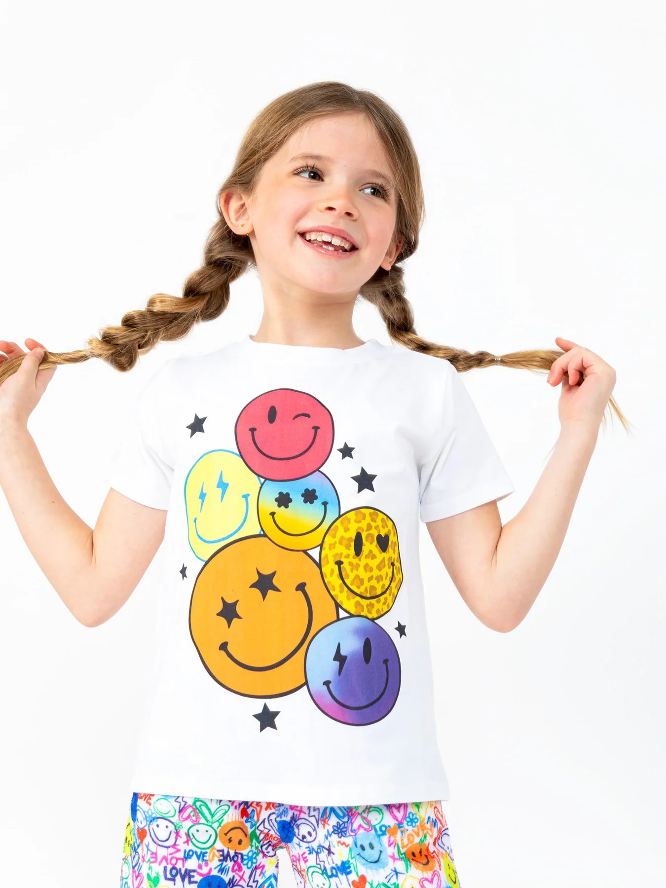 Girls S/S Smiley Faces Pajama Top