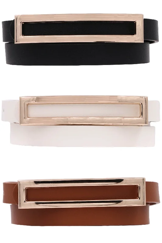 Rectangular Open Bar Faux Leather Skinny Belt