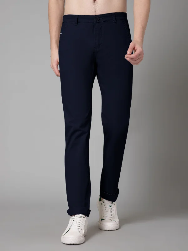 Men's Casual Flat front Navy Blue  Trousers