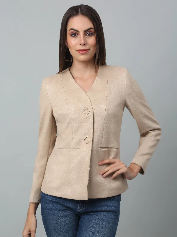 Women's   Ivory Single breasted  V neck Blazer