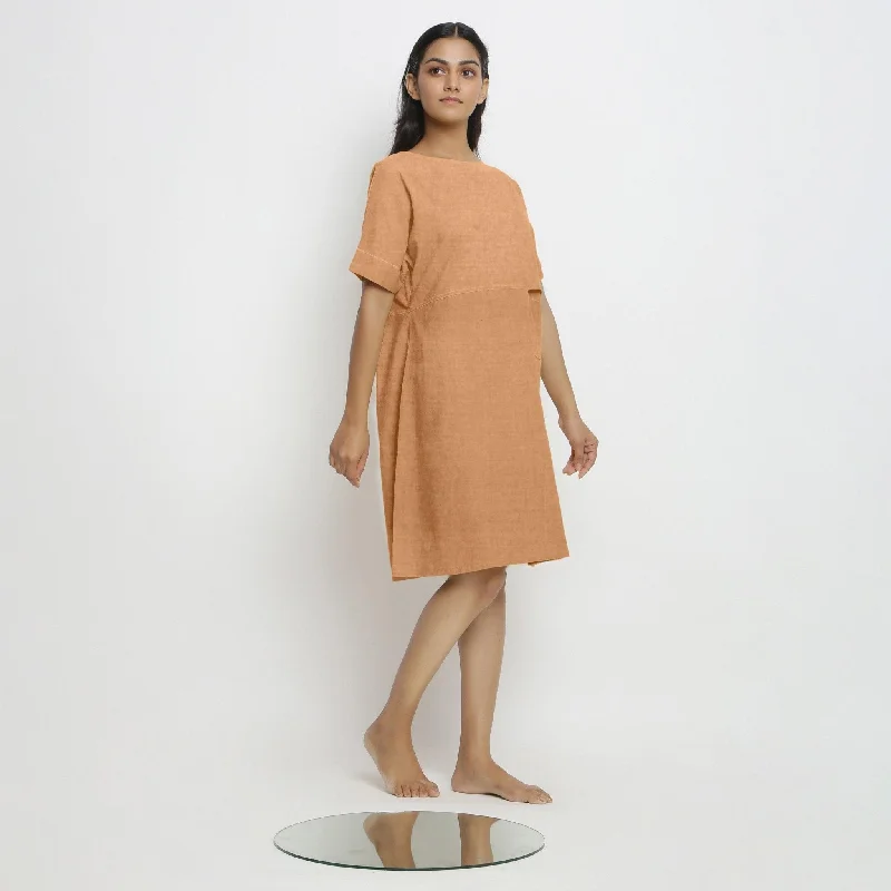 Desert Yellow Linen Knee Length Yoked Dress