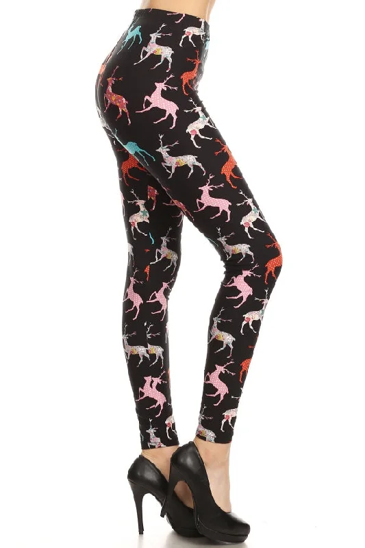 Floral Polka Dot Deer Print Leggings