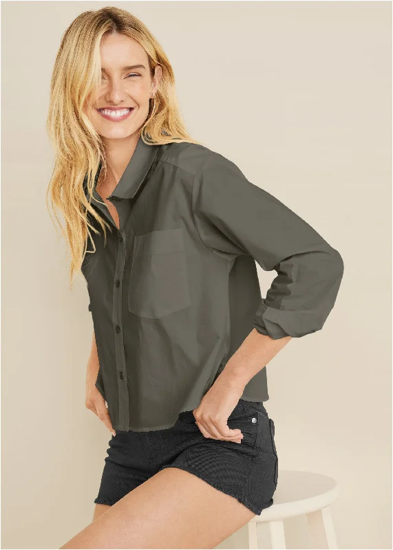 Cropped Button-Down - Olive