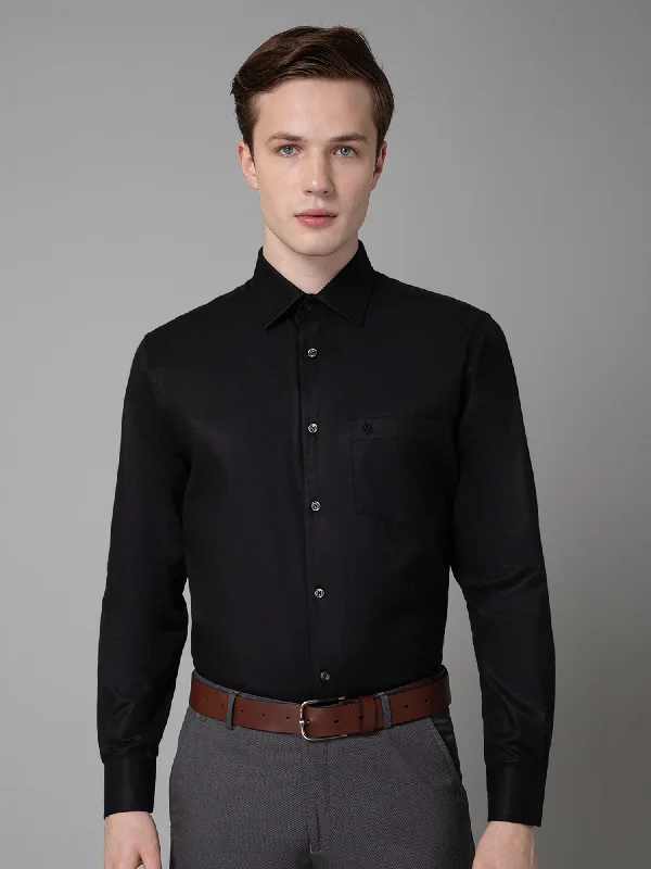 Men's Black Formal Self Textured Full Sleeve Shirt