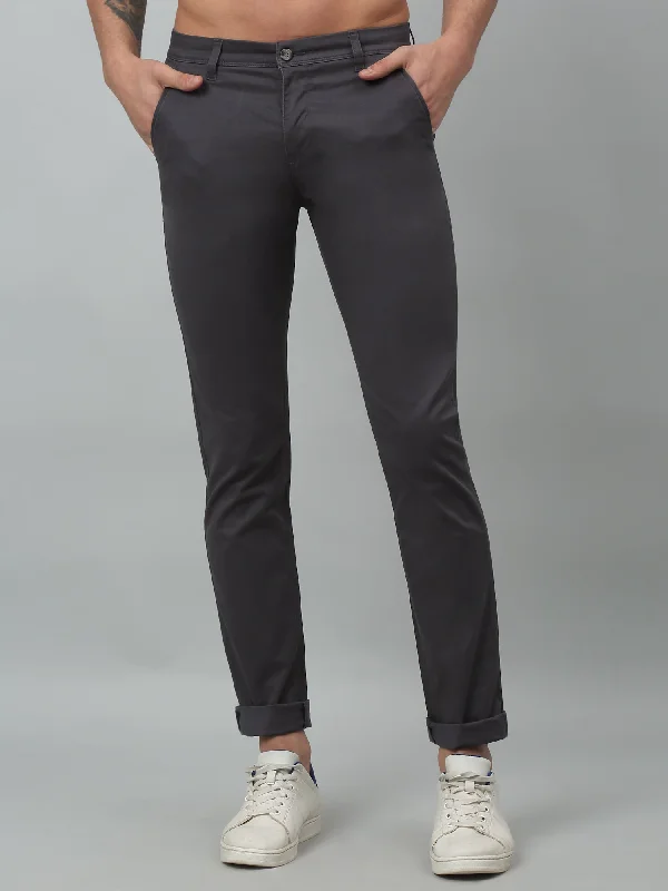 Men's Casual Flat front Dark Grey  Trousers