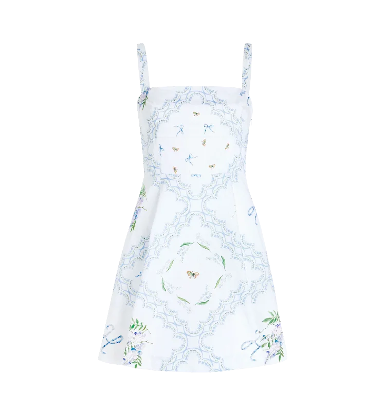 The Margot Mini Dress in White Floral Patchwork