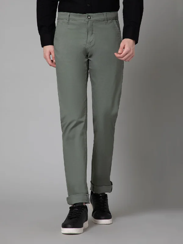 Men's Casual Flat front Olive Green  Trousers