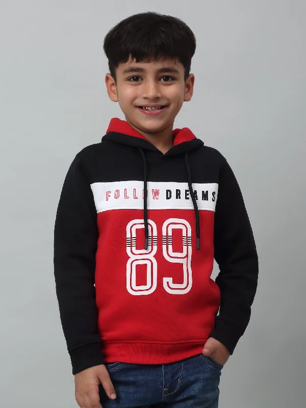 Boys Casual Red Full Sleeve Hoodie Pullover Sweatshirt