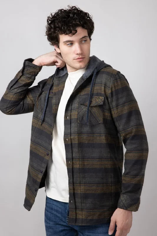 Hooded Plaid Flannel Shirt for Men in Heather Charcoal | TQ8299GL-HEATHERCHARCOAL