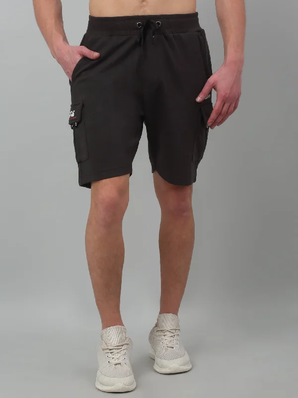 Dark Grey Solid Above Knee Drawstring Bermuda For Men