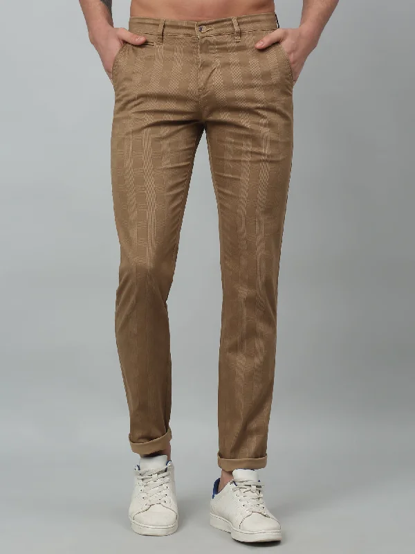 Men's Casual Flat front Khaki Checks Trousers