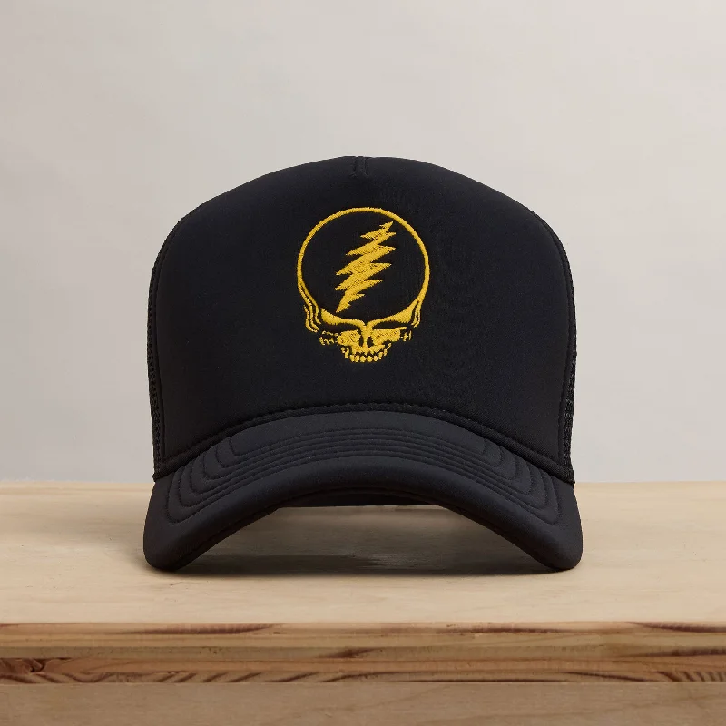 Grateful Dead Single Color Skull Embroidery Trucker - Black