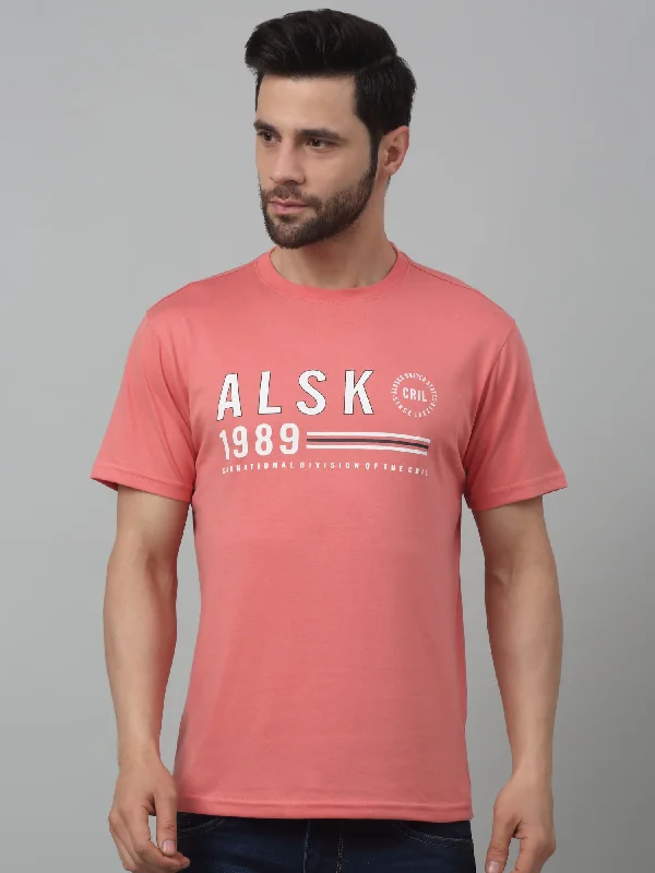 Men's Pink  Round neck Half Sleeve T-Shirt with print