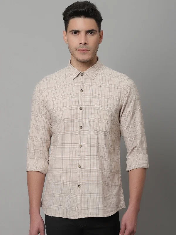 Men's Beige Casual Medium Checks Full Sleeve Shirt