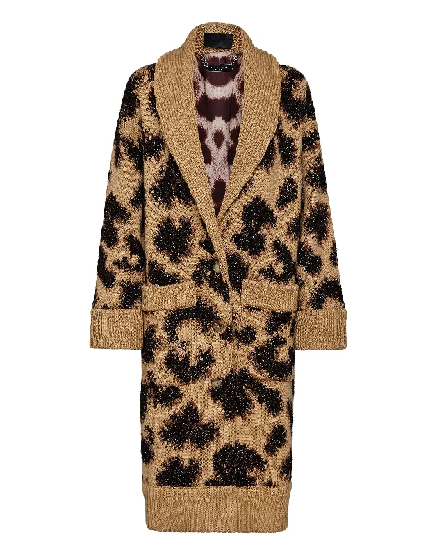 Cardigan Long Jacquard Lurex Leopard