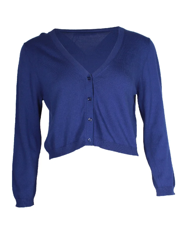 Max Mara Weekend Cropped Cardigan in Blue Viscose