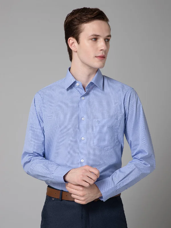 Men's Blue Formal Micro Checks Full Sleeve Shirt