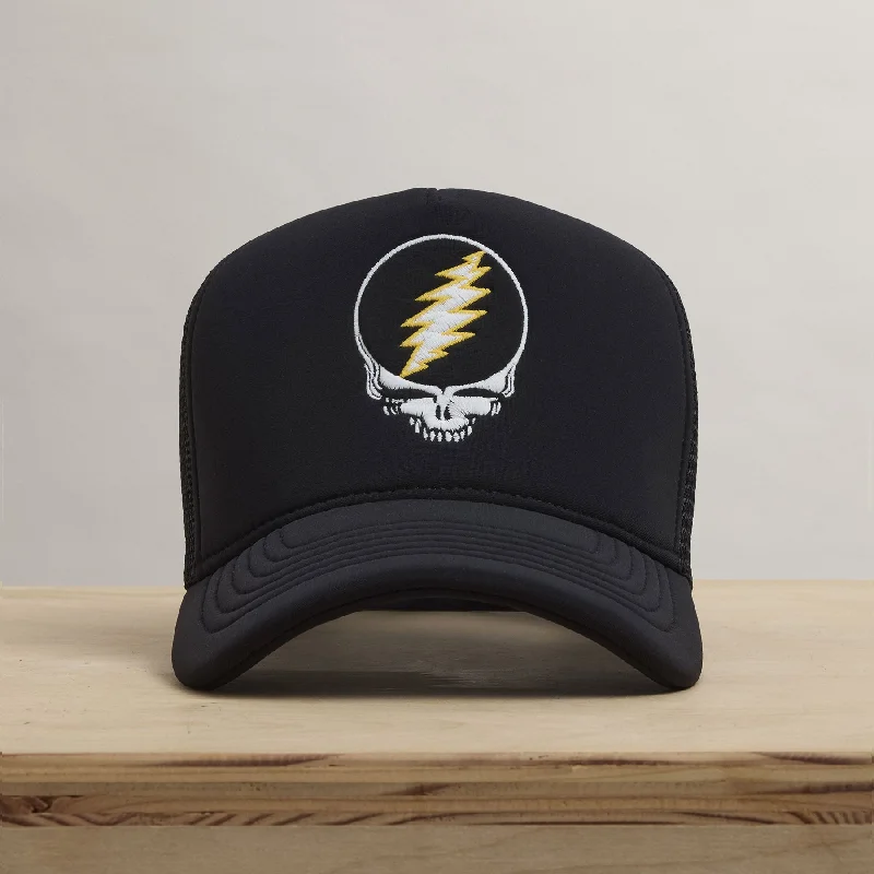 Grateful Dead Skull Embroidery Trucker - Black