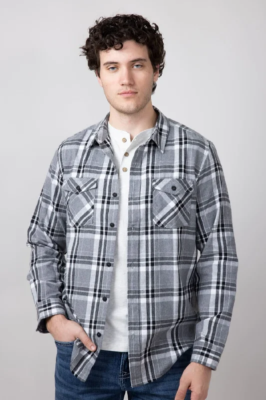 Plaid Flannel Shirt for Men in Grey | TQ8281GL-GREY